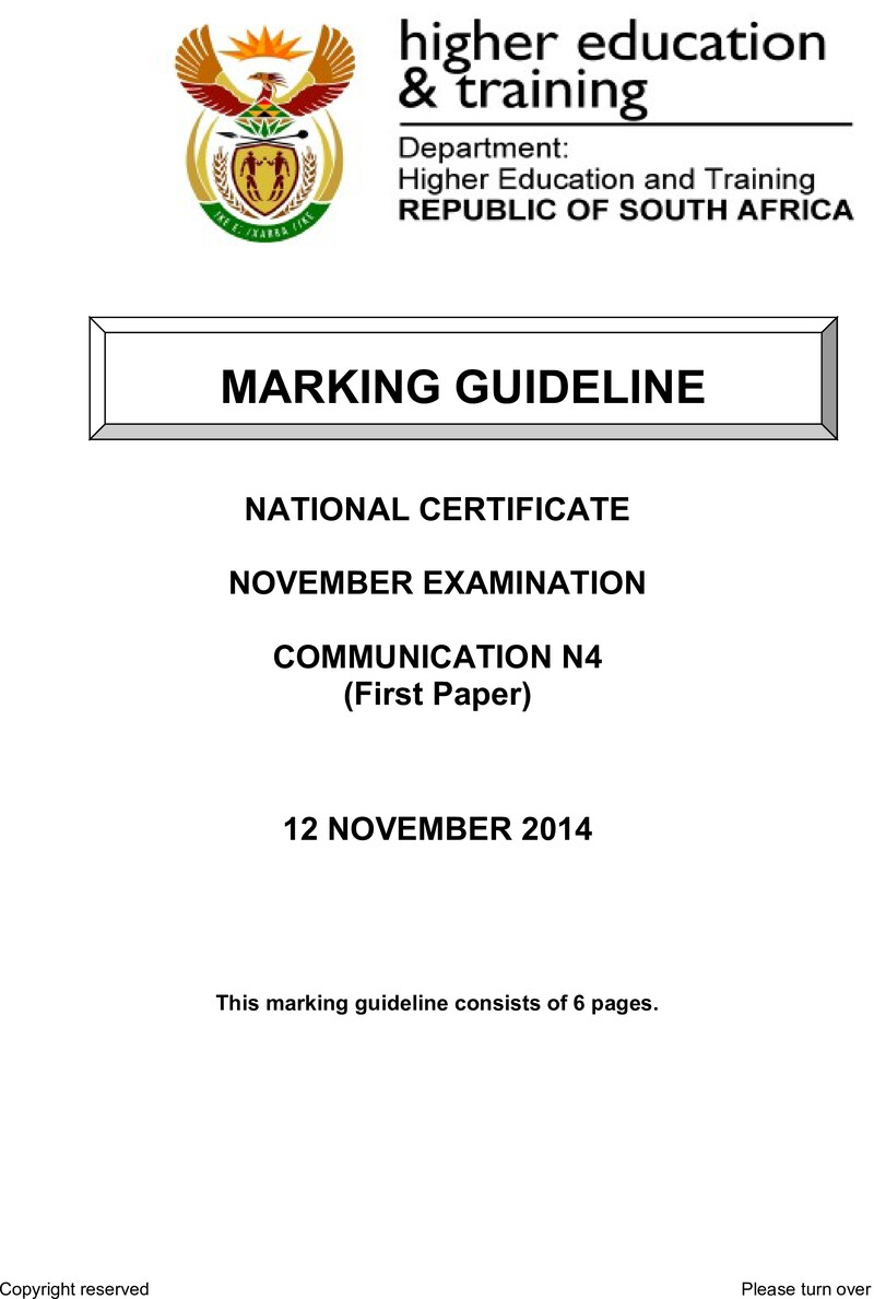 Communication N4 Paper 1 November Memo 2014