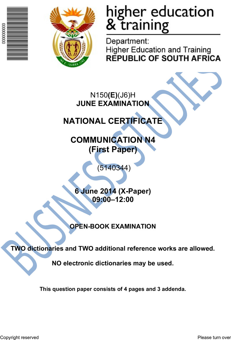 Communication N4 Paper 1 Exam June 2014