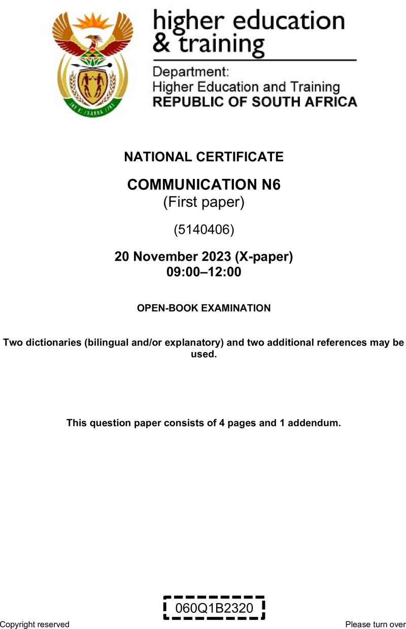 N190 Communication N6 P1 Nov QP 2023