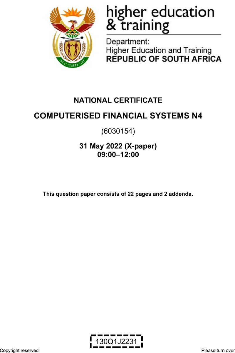 Computerised Financial Systems N4 QP June 2022 Edited Fopma