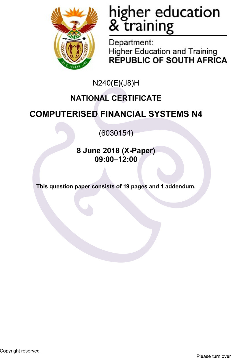 Computerised Financial Systems N4 QP June 2018