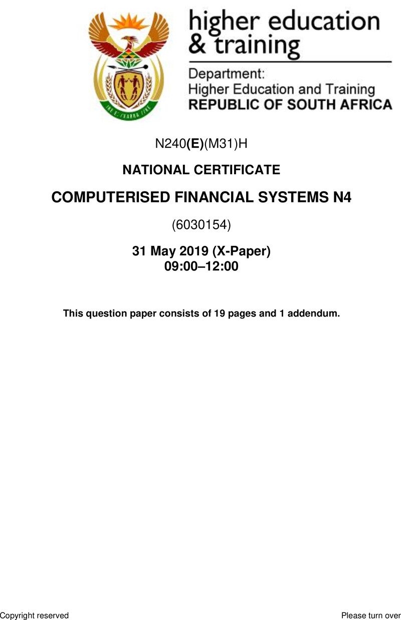 Computerised Financial Systems N4 QP June 2019
