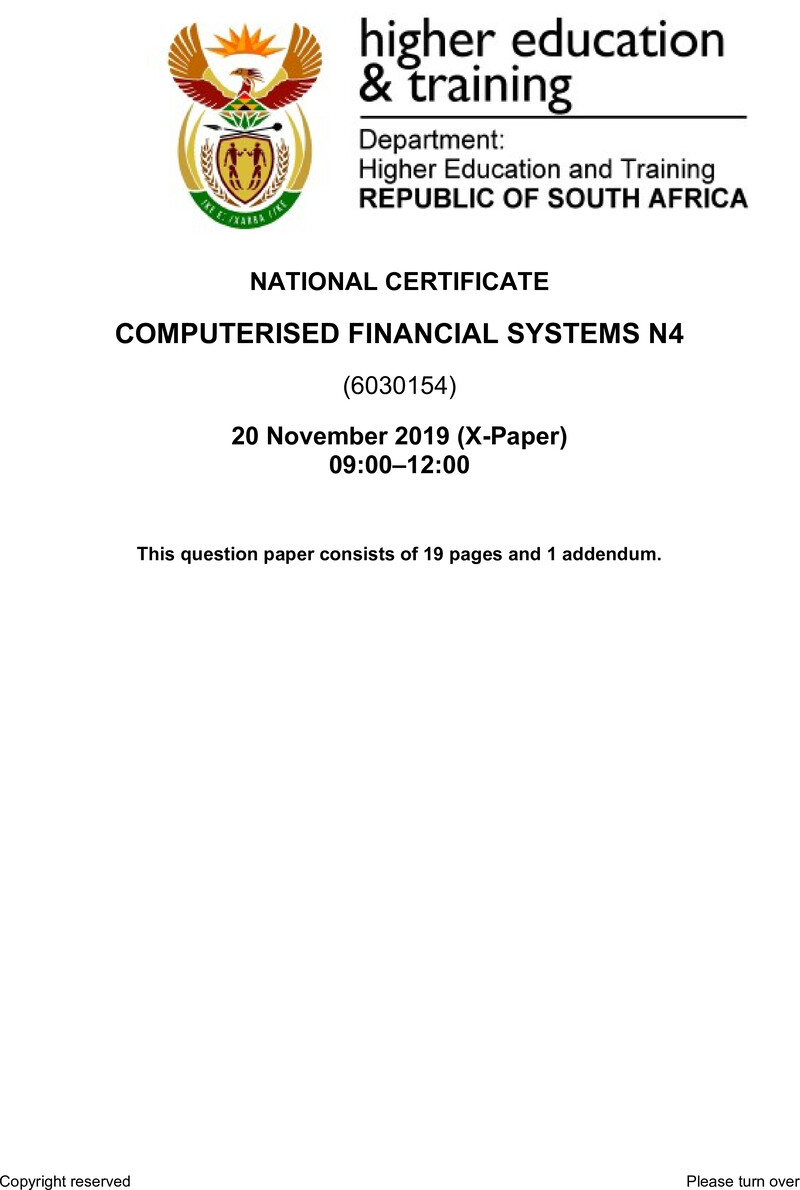 Computerised Financial Systems N4 QP Nov 2019