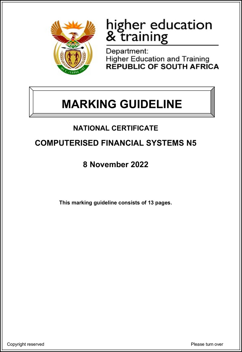 Computerised Financial Systems N5 Nov Memo 2022 Edited