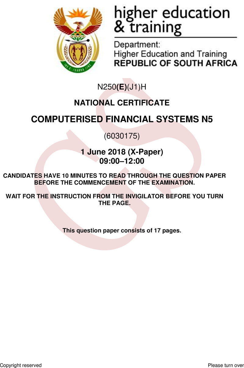 Computerised Financial Systems N5 QP June 2018