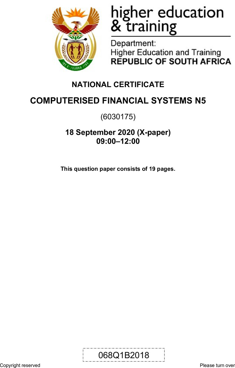 Computerised Financial Systems N5 QP June 2020