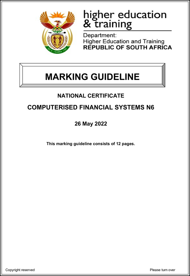 Computerised Financial Systems N6 June Memo 2022