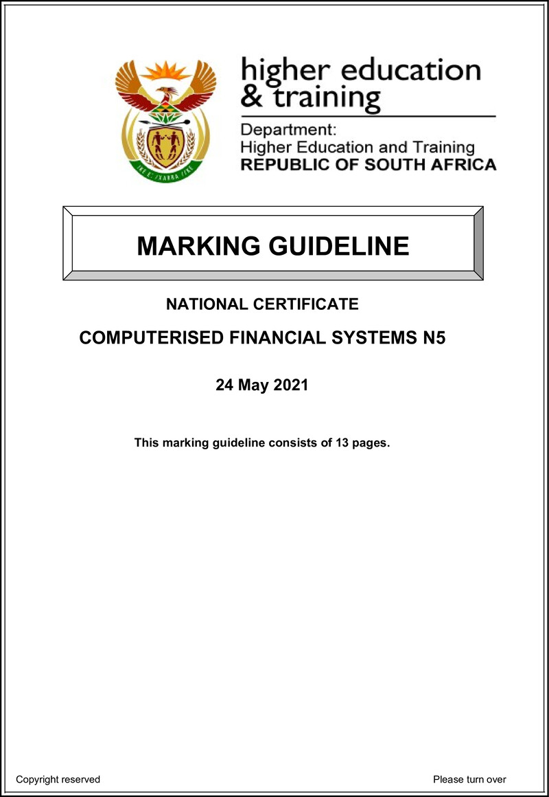 N250 Computerised Financial Systems N5 Memo June 2021