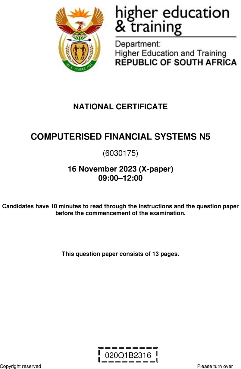 N250 Computerised Financial Systems N5 QP Nov 2023
