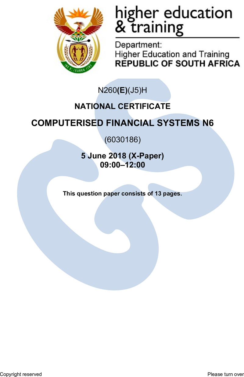 N260 Computerised Financial Systems N6 QP June 2018