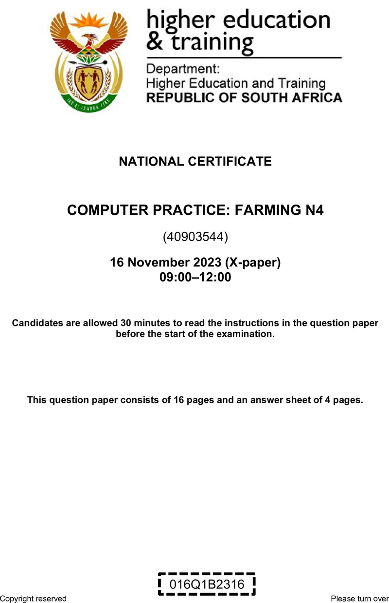 N Computer Practice Farming N4 QP Nov 2023 De Jager T