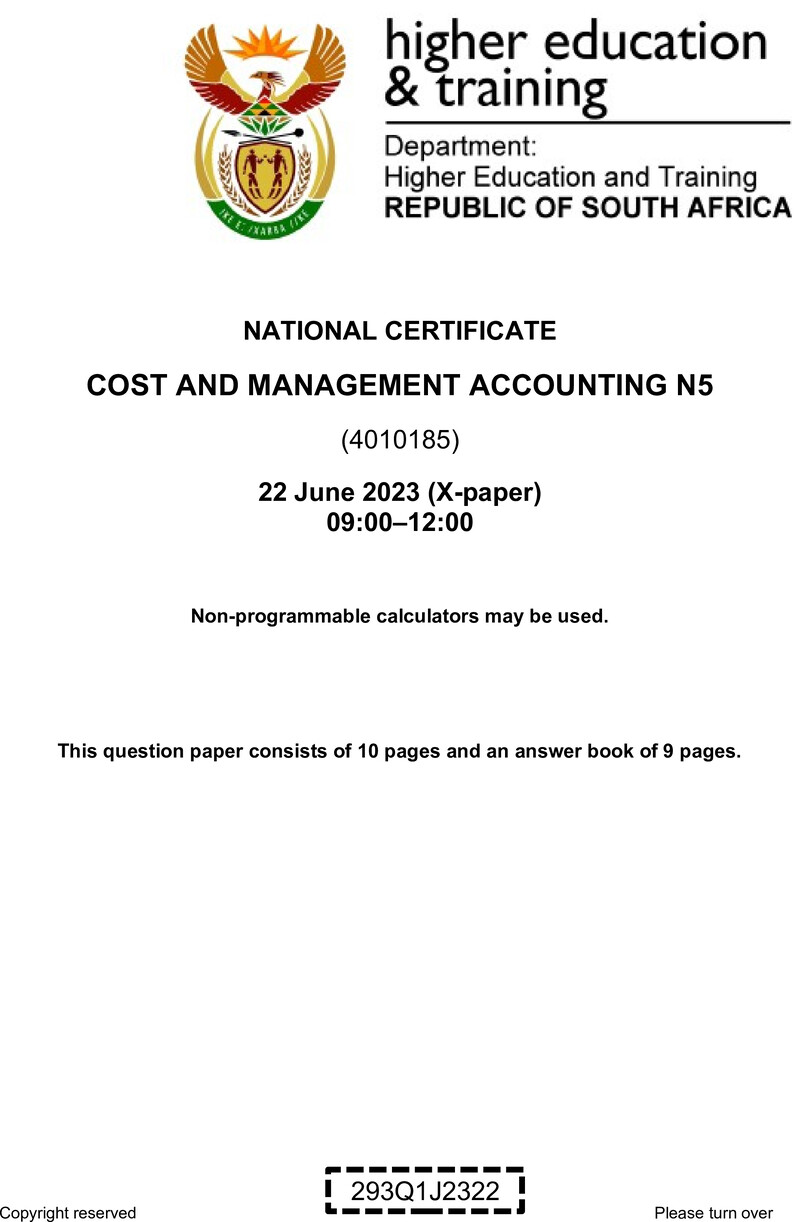 Cost And Management Accounting N5 June QP 2023 Watson