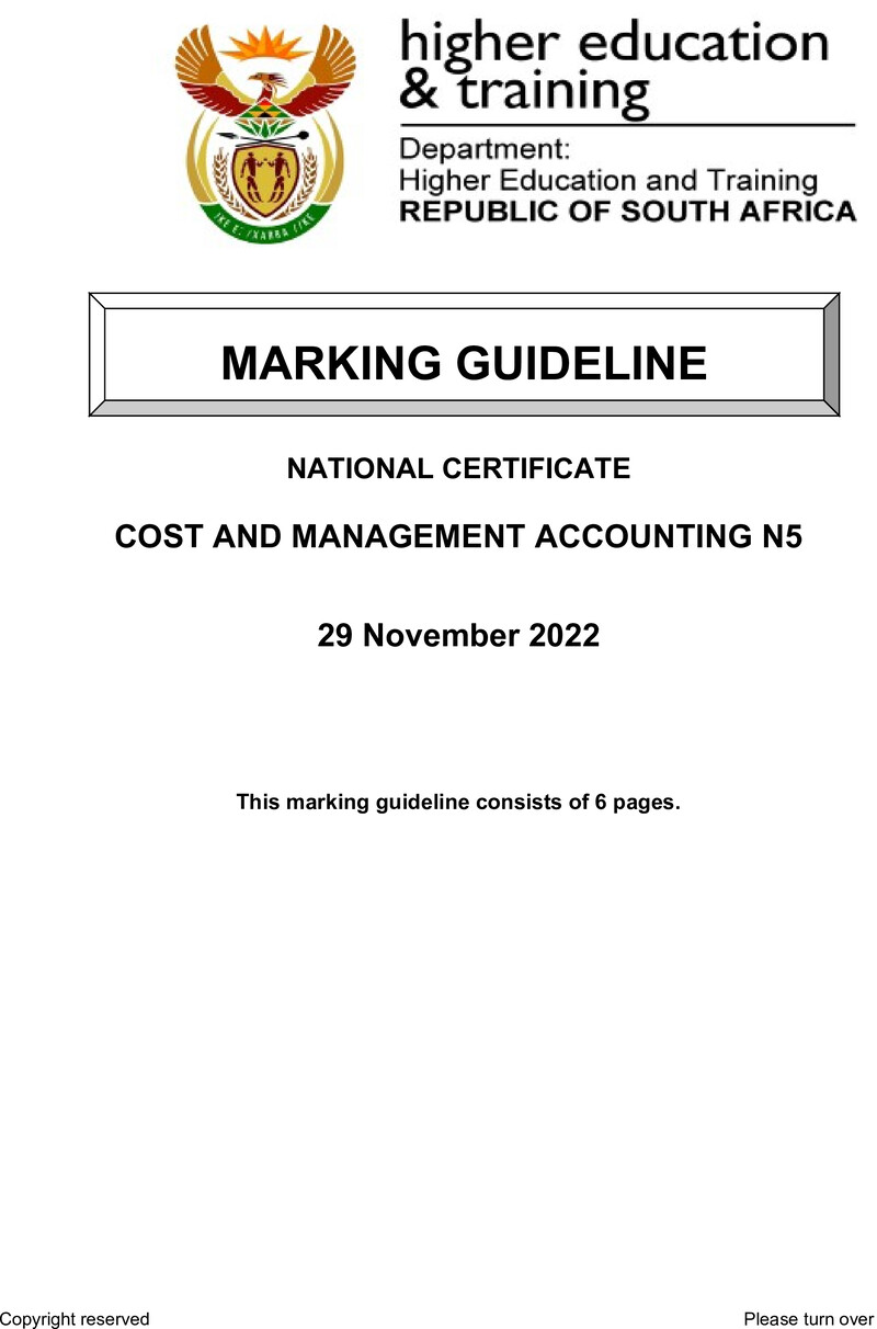 Cost And Management Accounting N5 Nov Memo 2022 Edited