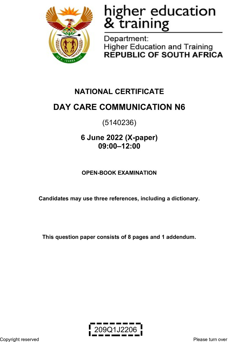 Day Care Communication N6 QP June 2022 De Jager