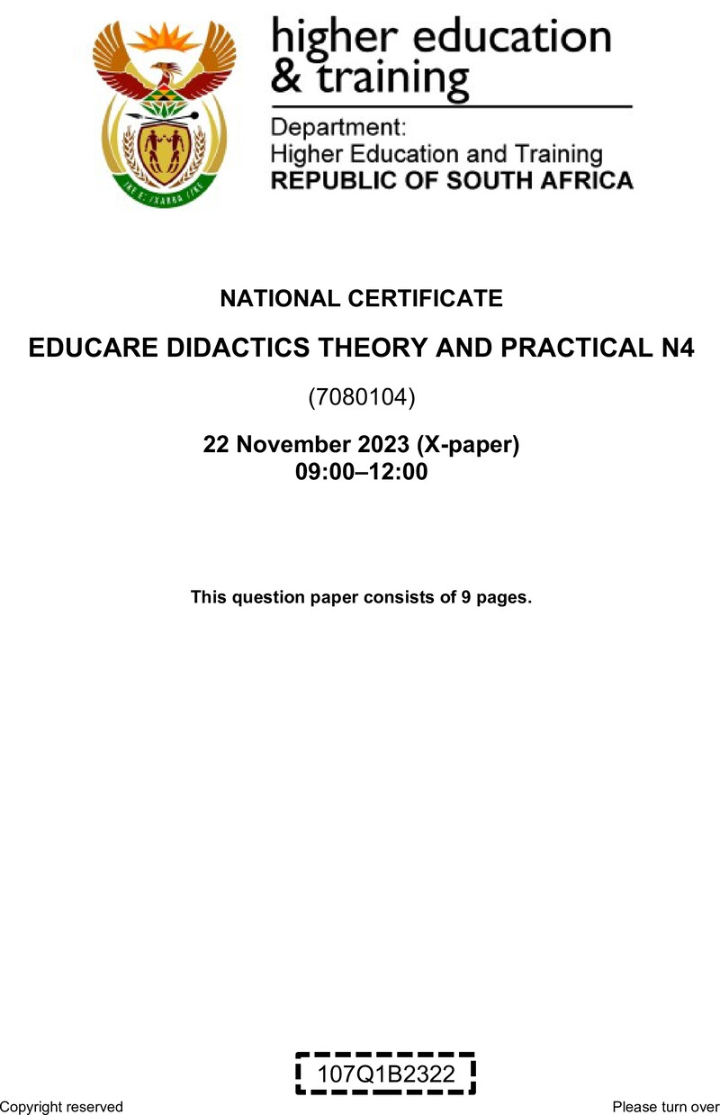 N380 Educare Didactics Theory And Practical N4 QP Nov 2023