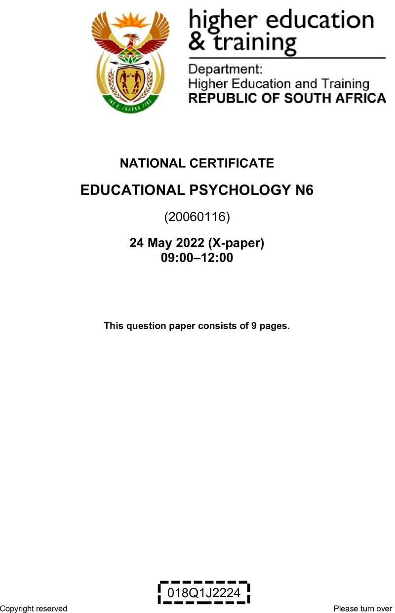 Psychology N6 QP Jun 2022 Van Zyl S preview