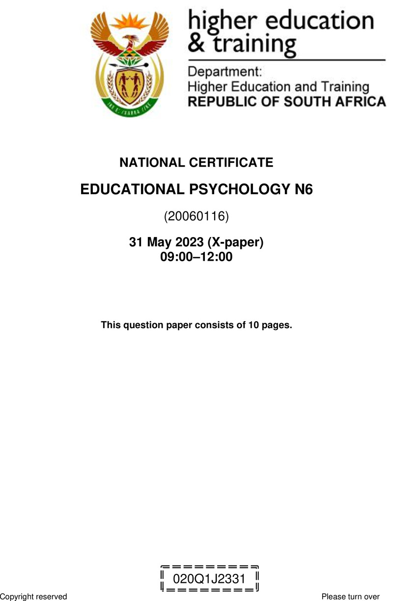 Educational Psychology N6 QP June 2023 Kapp