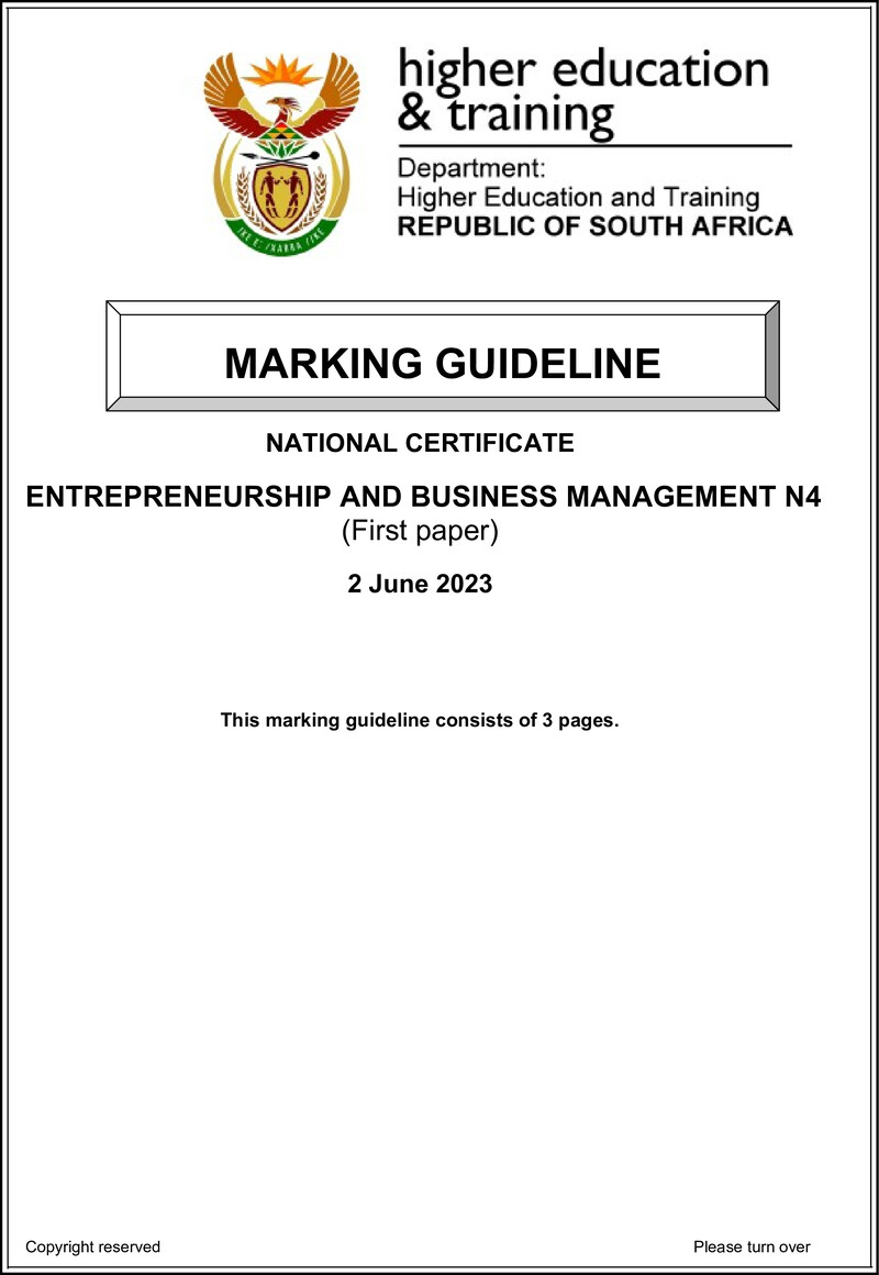 Entrepreneurship And Business Management N4 P1 Memo June 2023