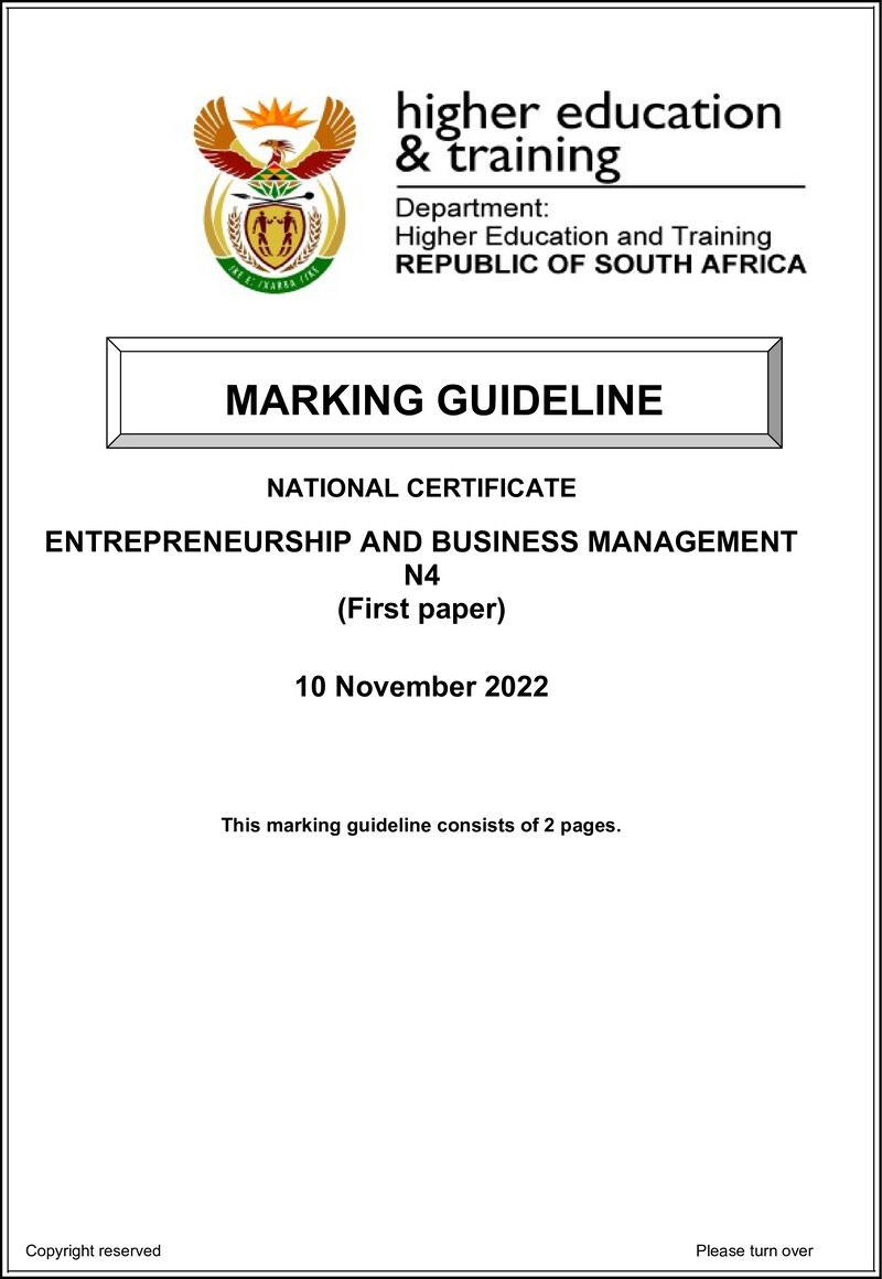 Entrepreneurship And Business Management N4 P1 Memo Nov 2022 Edited