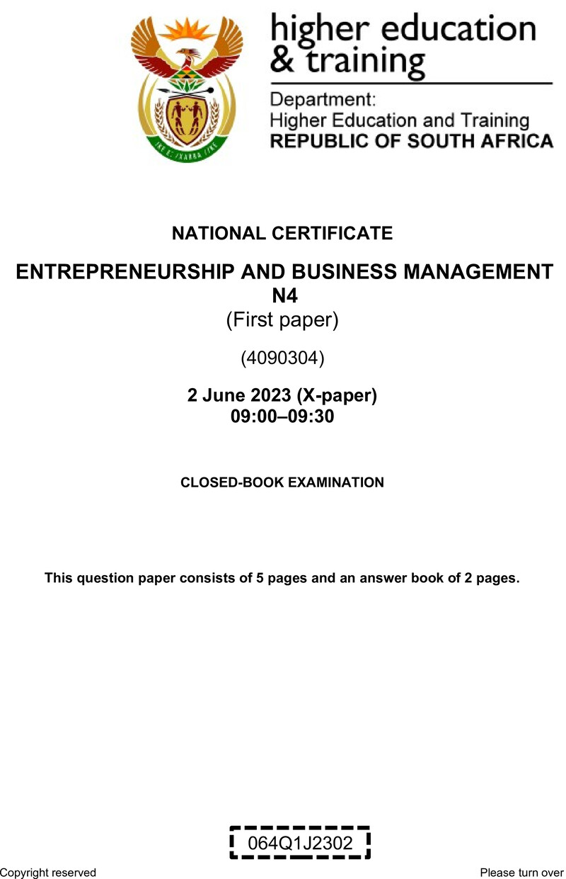 And Business Management N4 P1 QP Jun 2023 Van Zyl preview