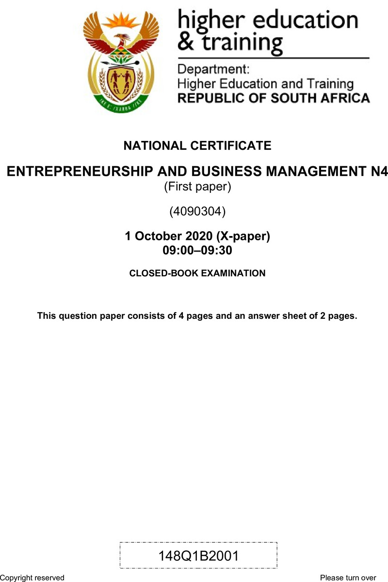 Entrepreneurship And Business Management N4 P1 QP June 2020 Edited