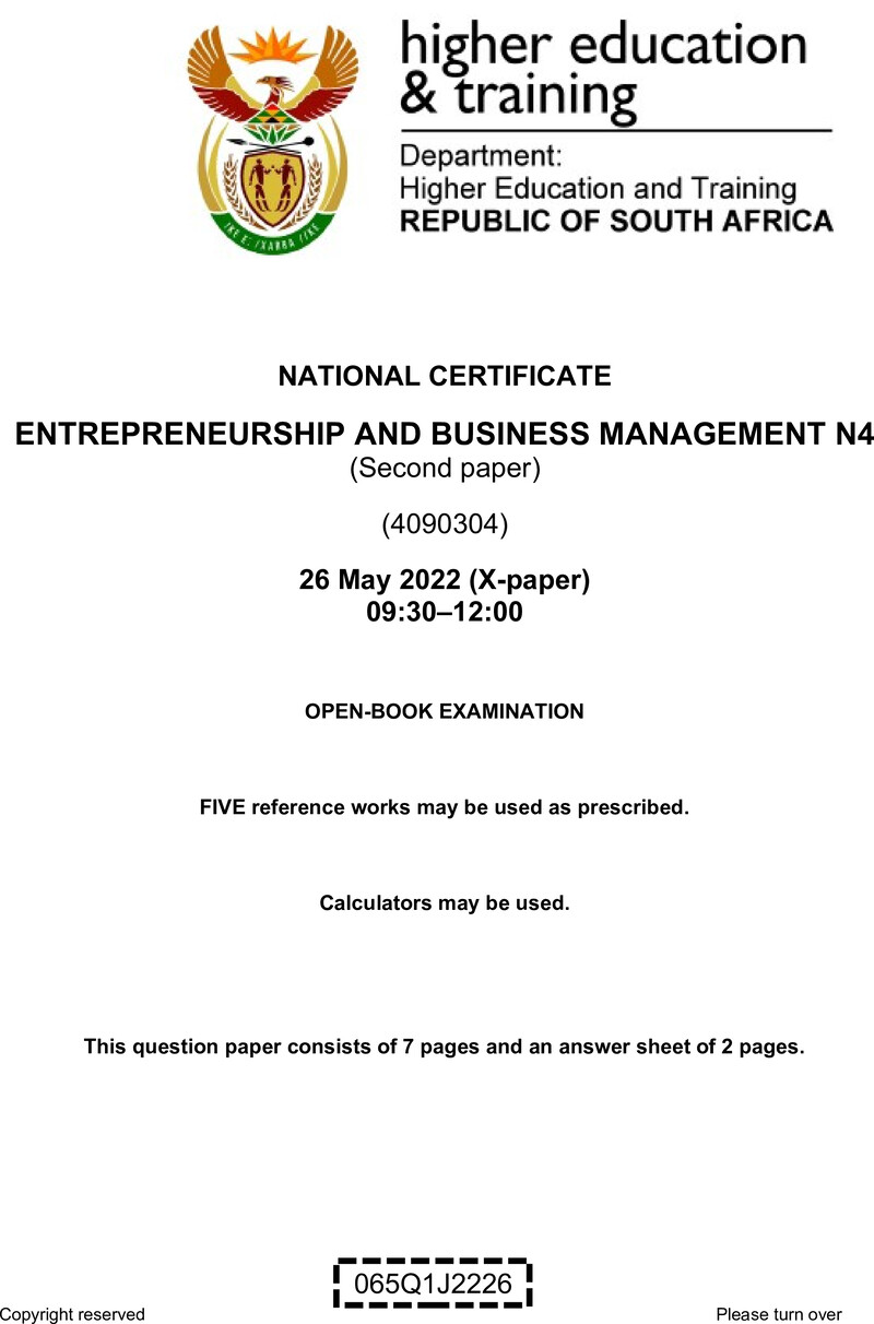Entrepreneurship And Business Management N4 P2 QP June 2022 Edited Fopma