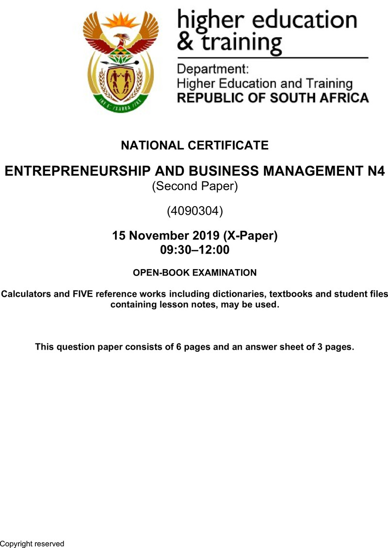 Entrepreneurship And Business Management N4 P2 QP Nov 2019 Ed
