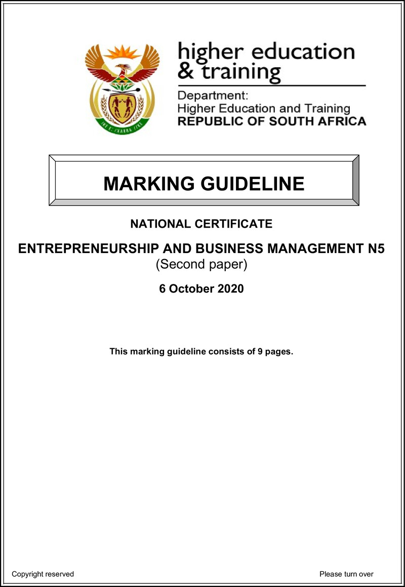 Entrepreneurship And Business Management N5 P2 Memo June 2020