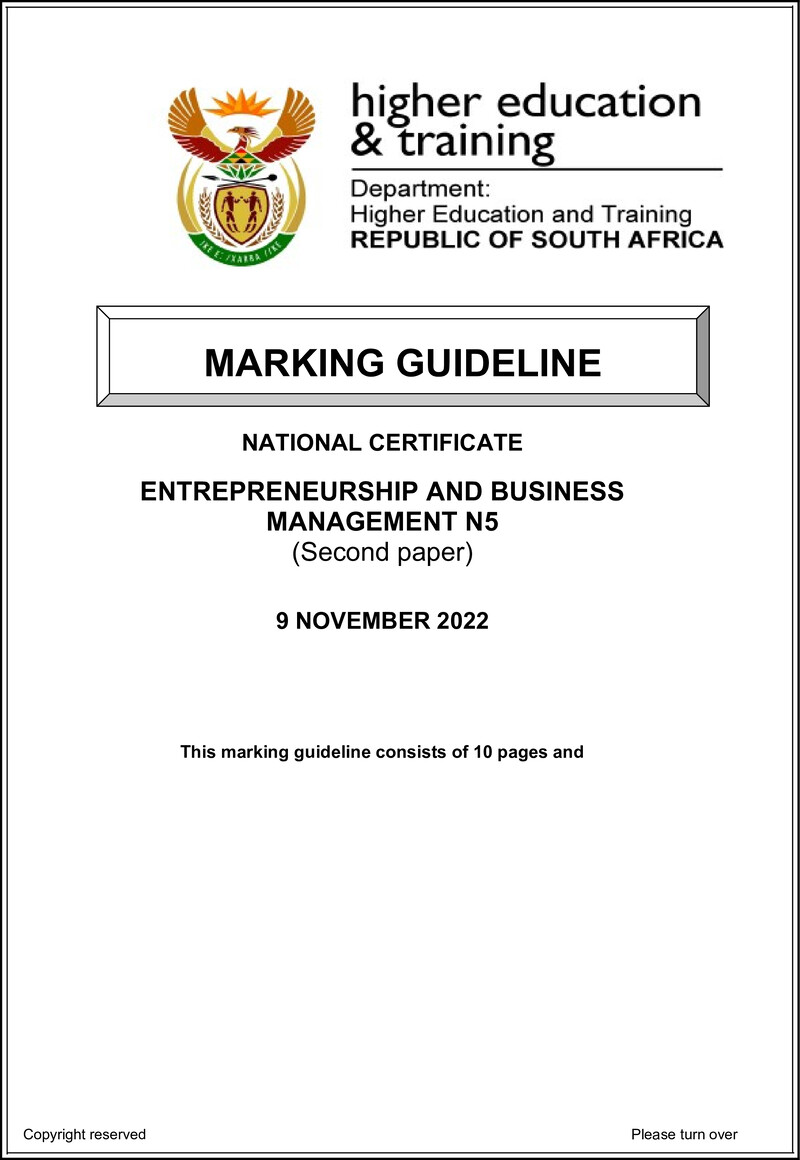 Entrepreneurship And Business Management N5 P2 Memo Nov 2022