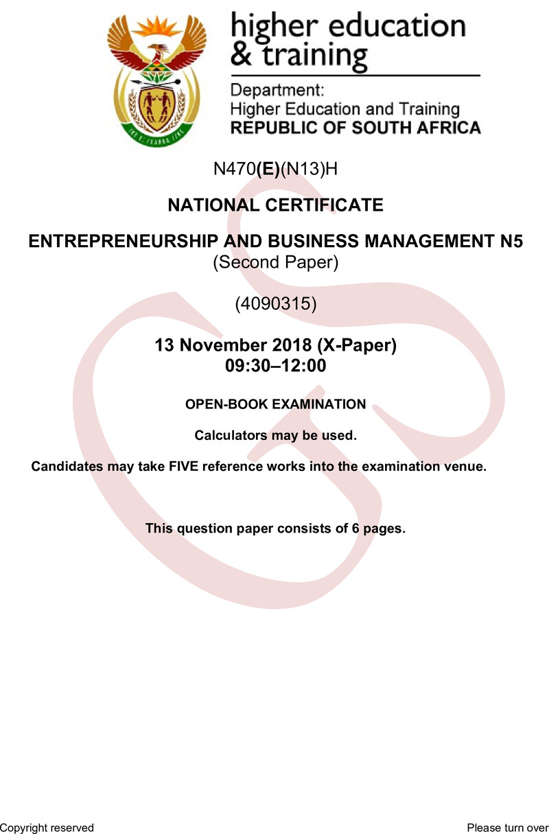 Entrepreneurship And Business Management N5 P2 Nov QP 2018