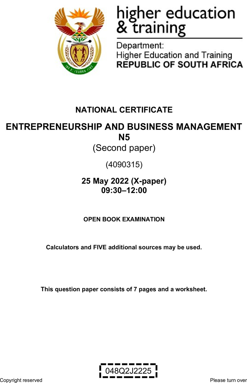 Entrepreneurship And Business Management N5 P2 QP June 2022 Edited Fopma