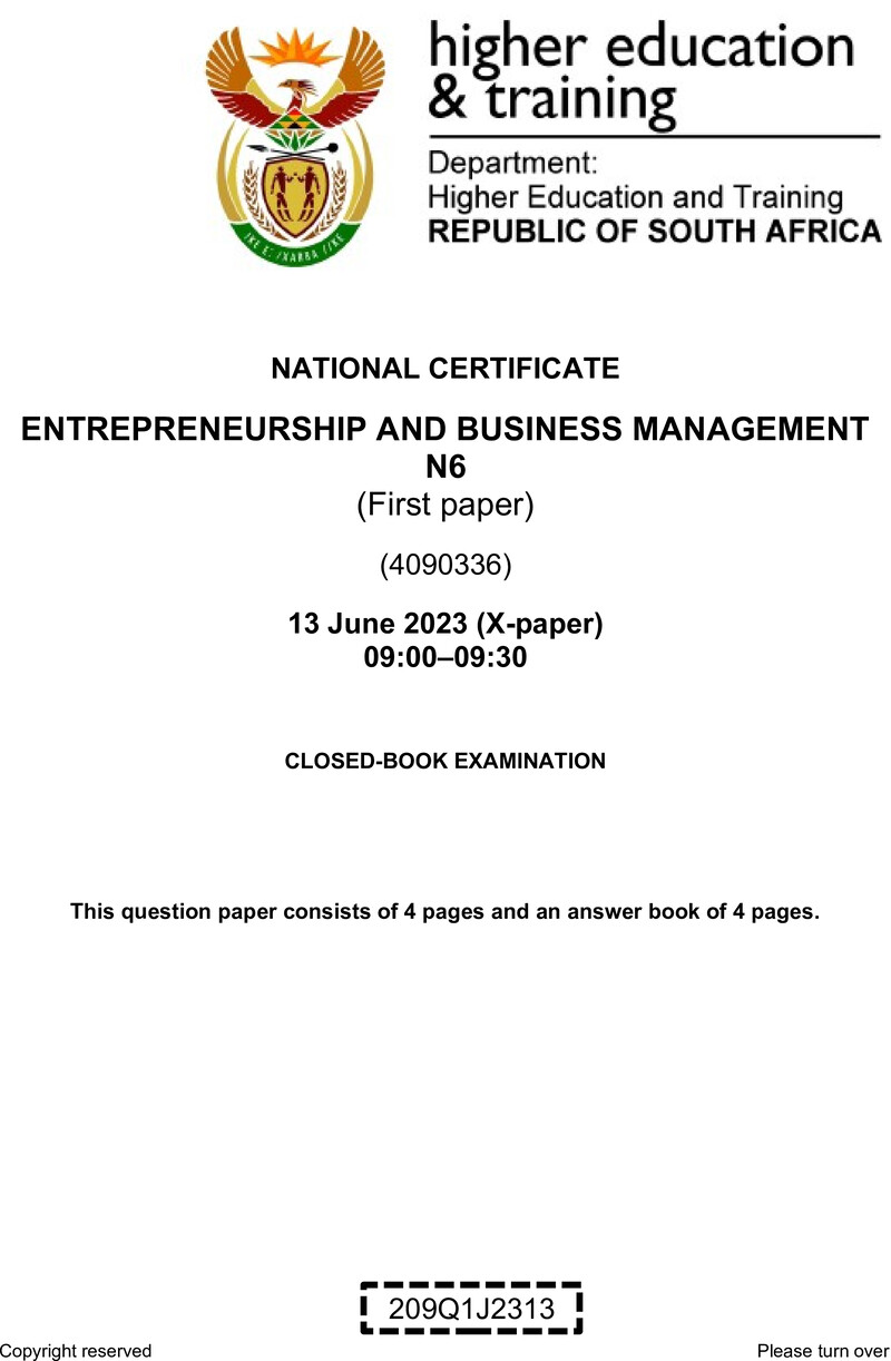 Entrepreneurship And Business Management N6 P1 QP June 2023 Edited