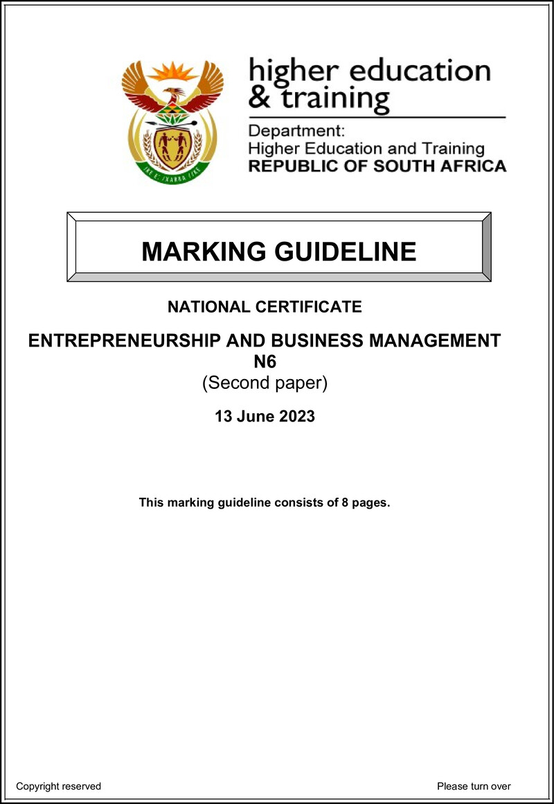 Entrepreneurship And Business Management N6 P2 June Memo 2023 Edited