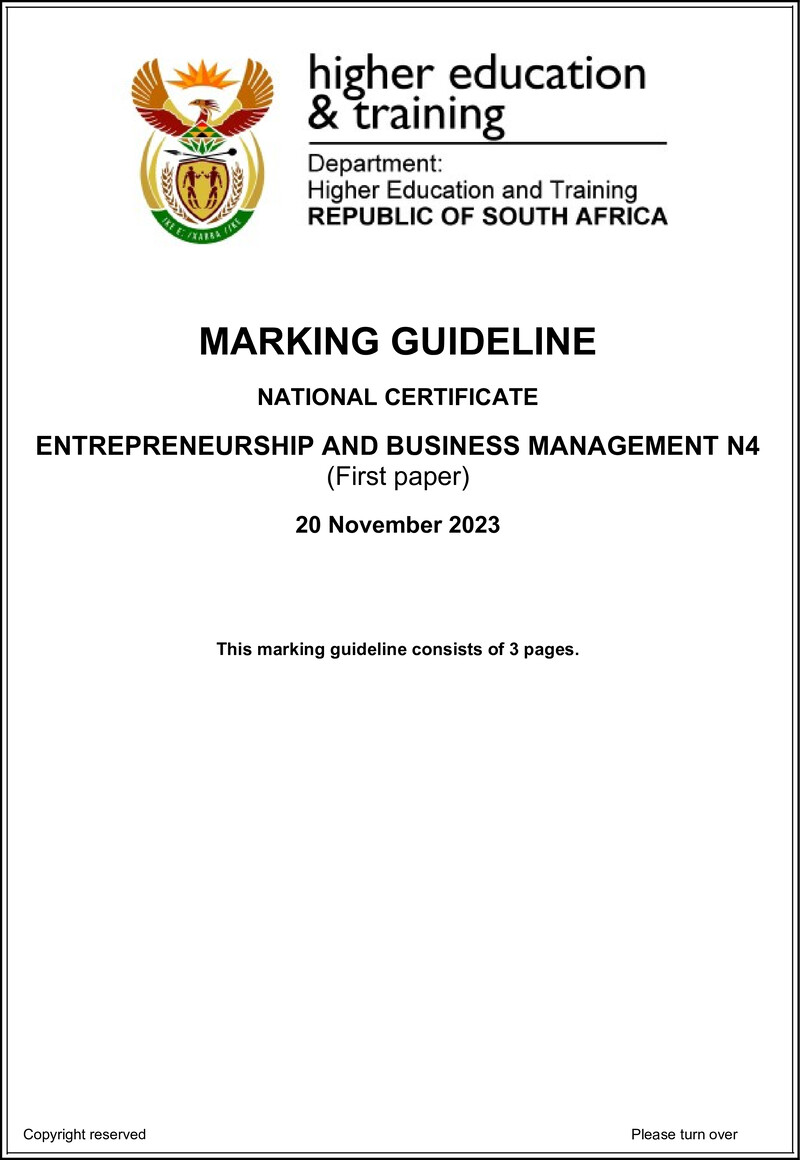 N440 Entrepreneurship And Business Management N4 P1 Memo Nov 2023 Edited