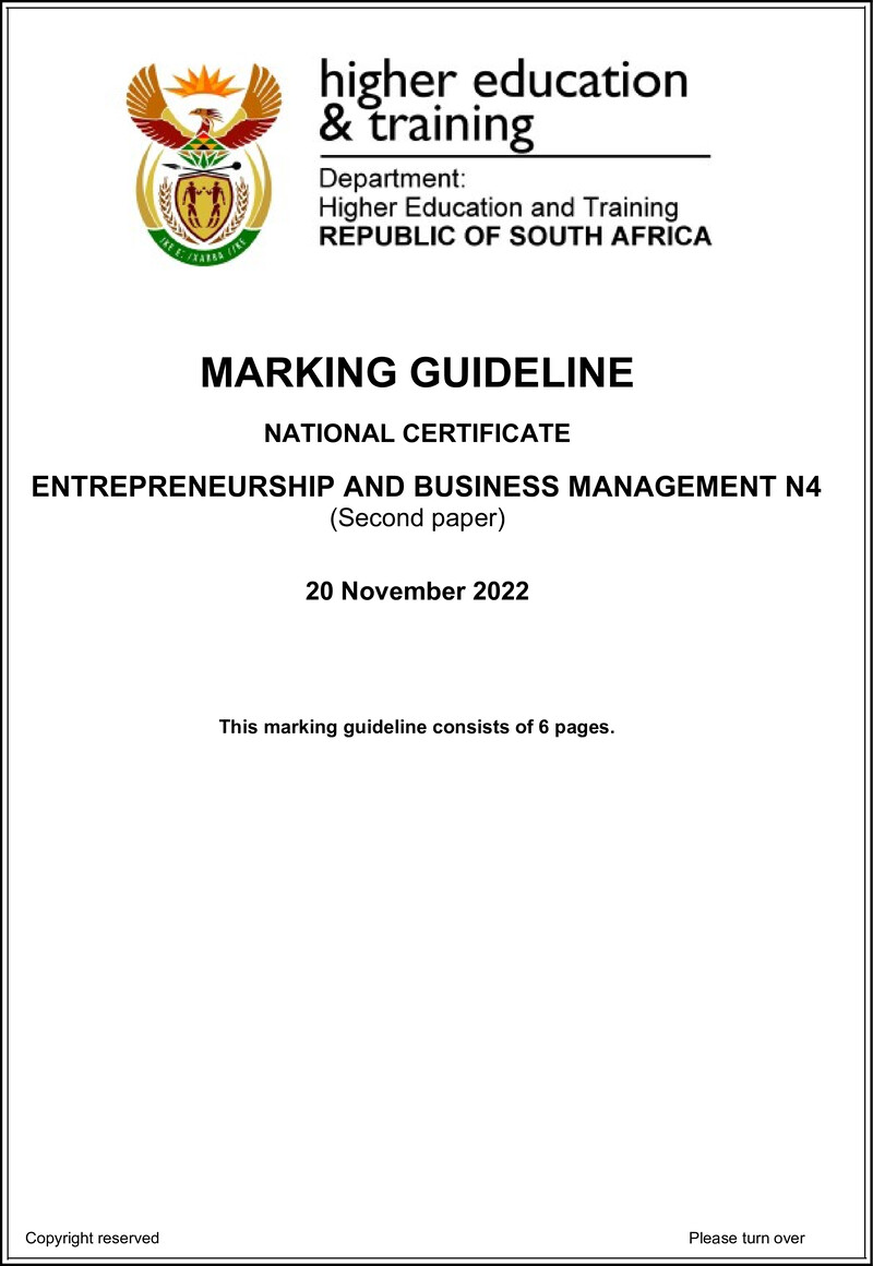 N450 Entrepreneurship And Business Management N4 P2 Memo Nov 2023 Edited