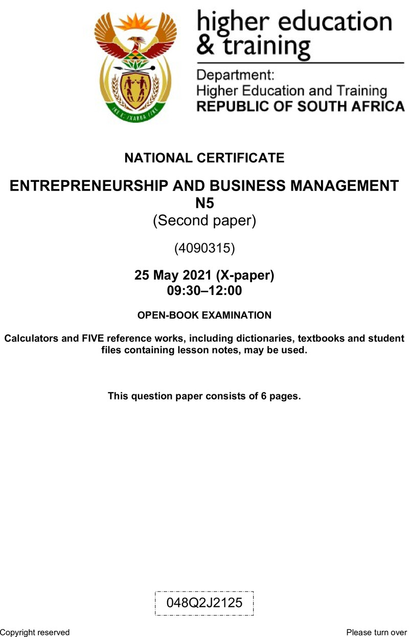 N470 Entrepreneurship And Business Management N5 P2 QP June 2021 Edited
