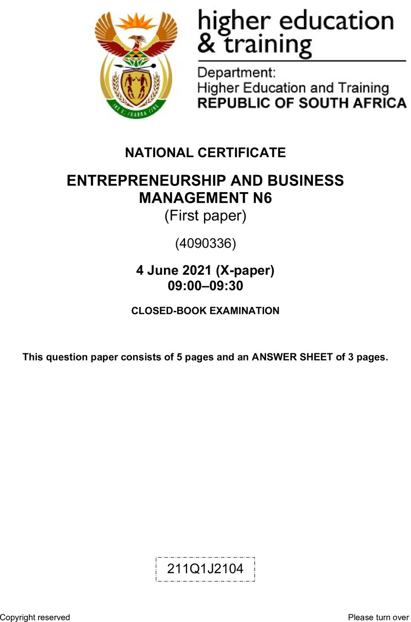 N480 Entrepreneurship And Business Management N6 P1 June QP 2021