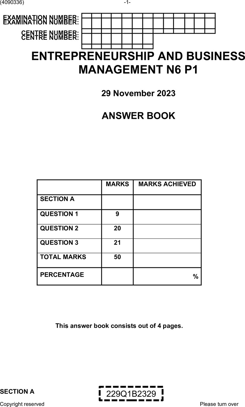 N480 Entrepreneurship And Business Management N6 P1 Nov 2023 Answerbook