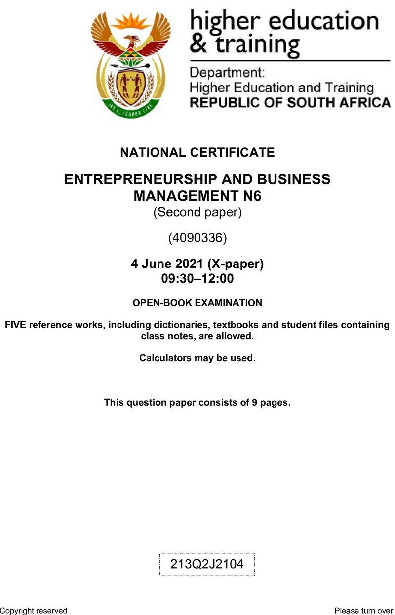 N490 Entrepreneurship And Business Management N6 P2 QP June 2021