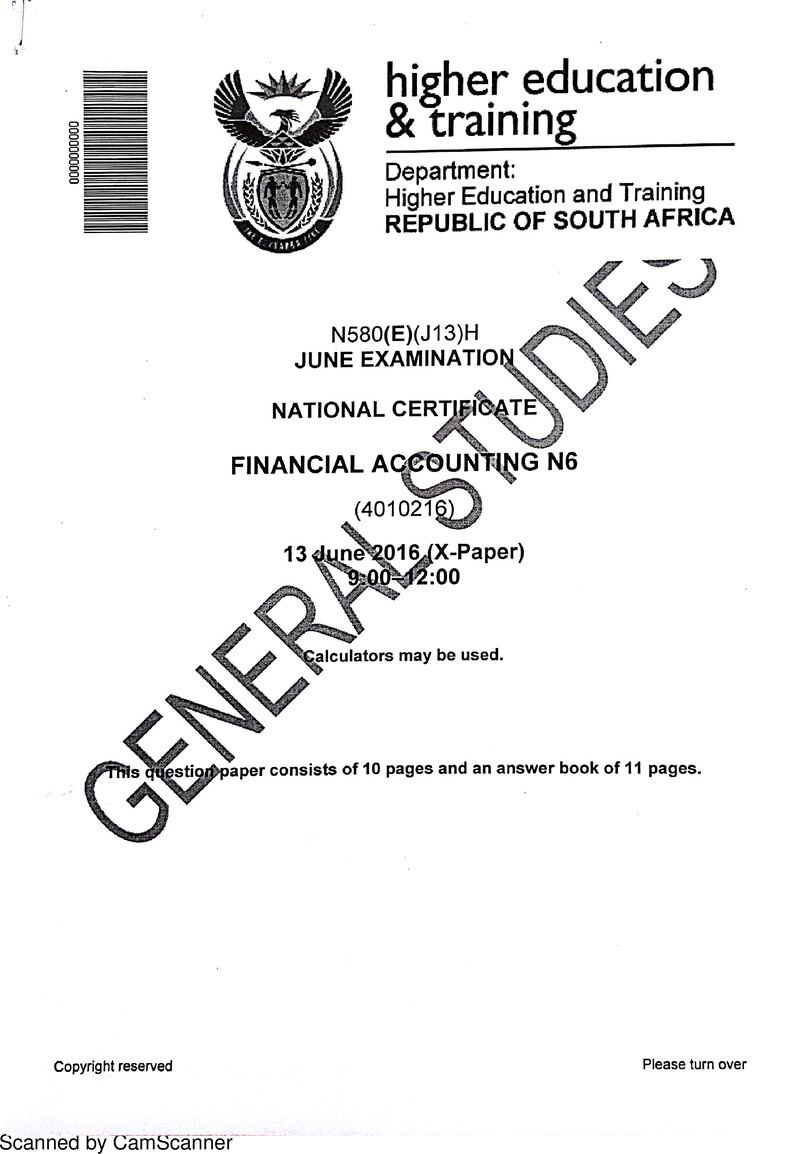 Financial Accounting N6 June 2016 Paper