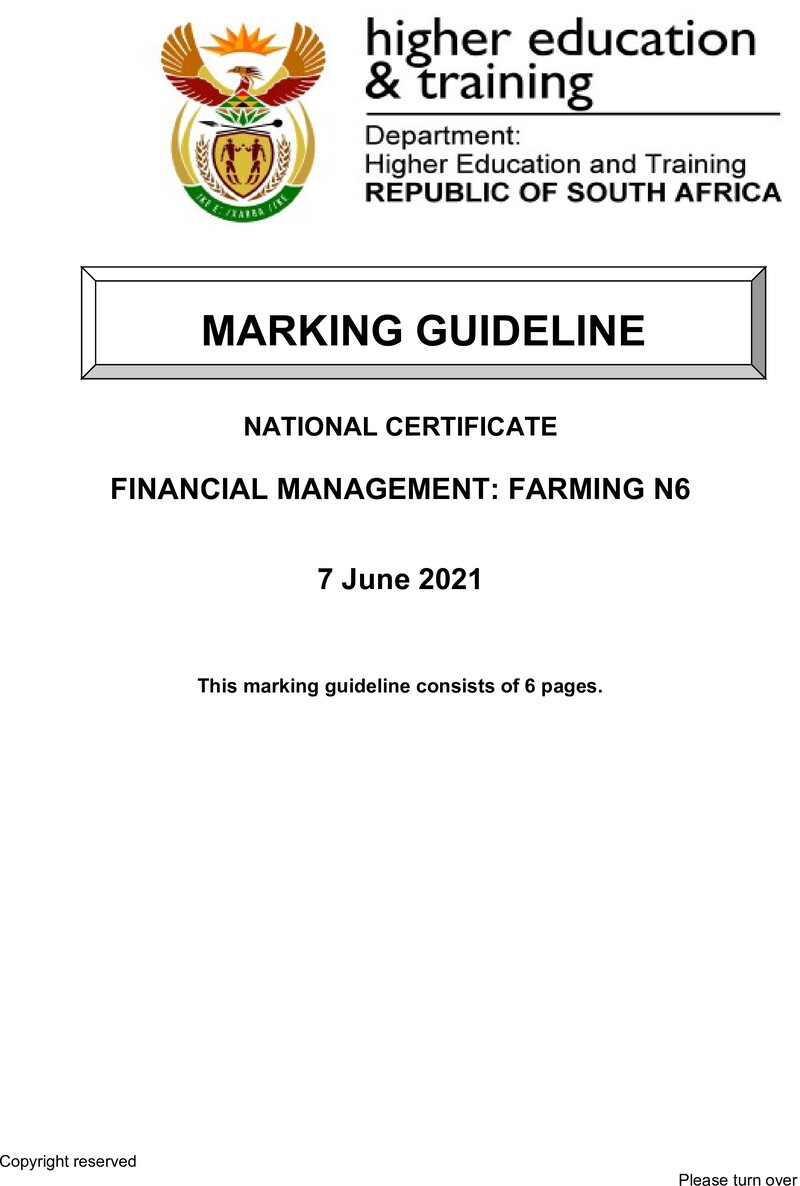 Financial Management Farming N6 Memo June 2021