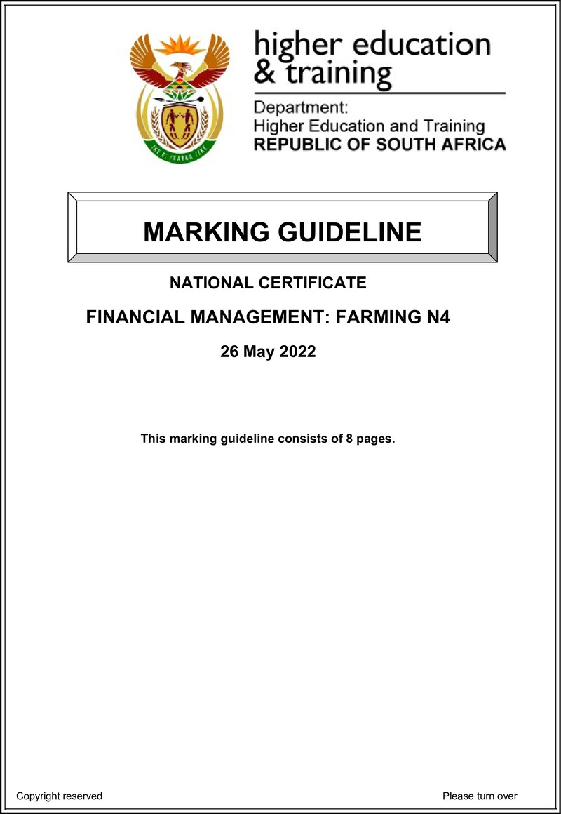 Financial Management Farming N4 Memo June 2022