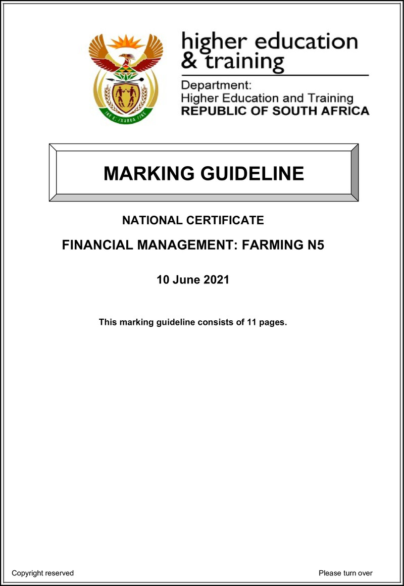 Financial Management Farming N5 June Memo 2021