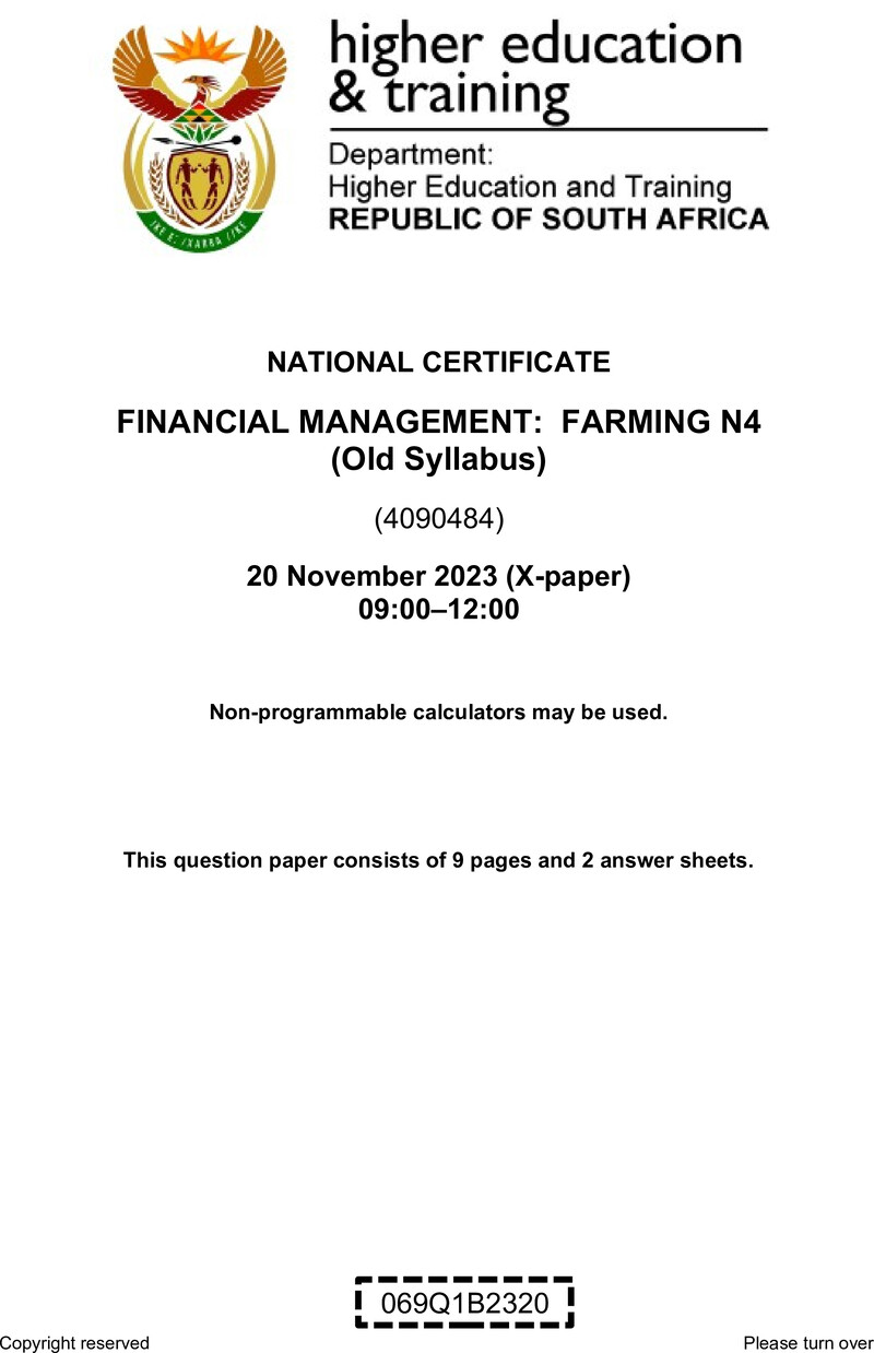 N580 Financial Management Farming N4 QP Old Nov 2023 Watson