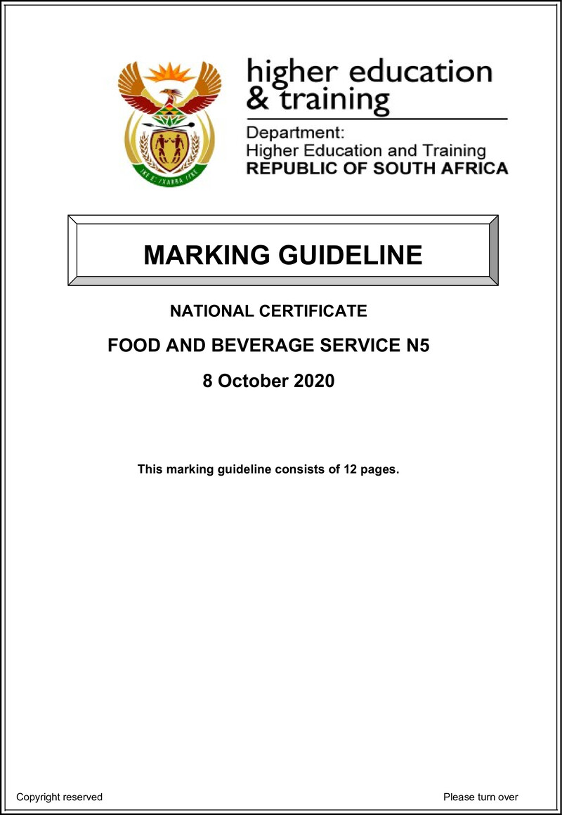 Food And Beverage Service N5 Memo June 2020