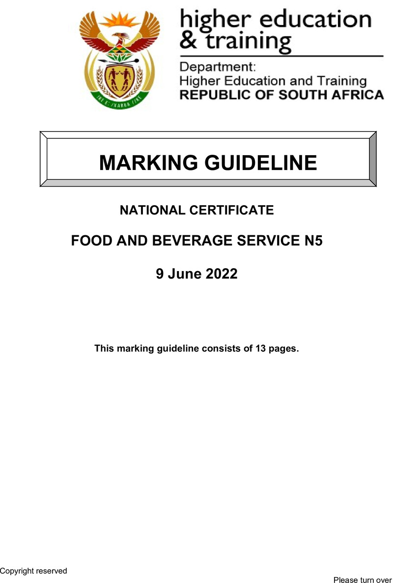 Food And Beverage Services N5 Memo June 2022 Edited