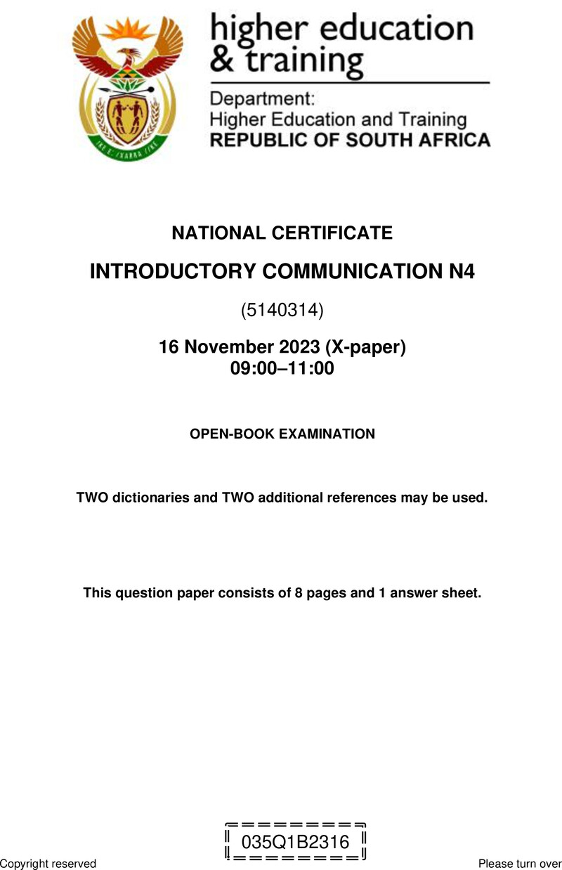 N780 Introductory Communication N4 QP Nov 2023 Van Zyl E