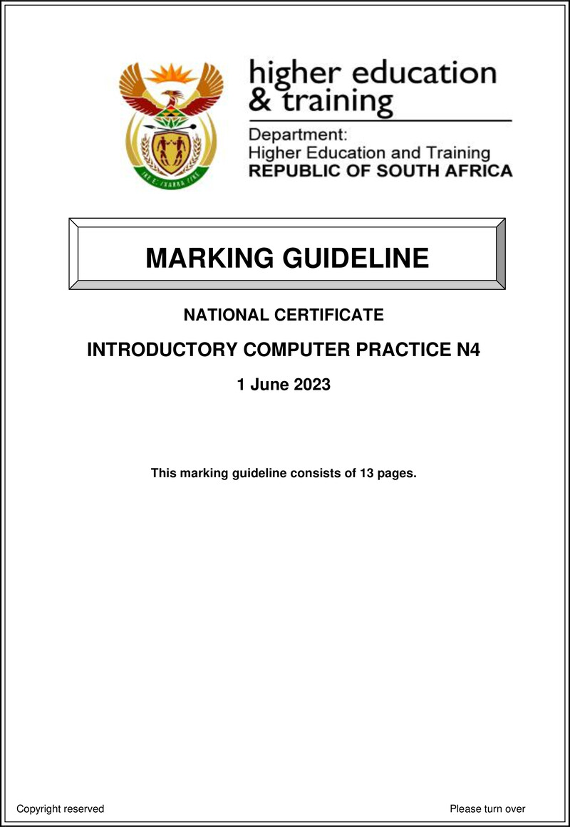 Introductory Computer Practice N4 June Memo 2022