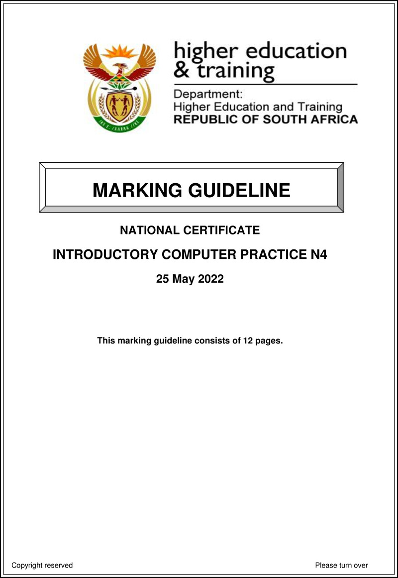 Introductory Computer Practice N4 Memo June 2022