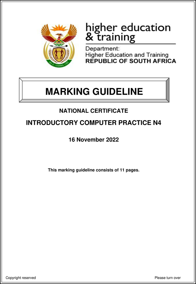 Introductory Computer Practice N4 Memo Nov 2022